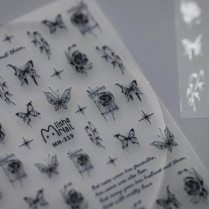 Nail Art Stickers Adhesive Slider Butterfly Rose Embossed Sticker Decals - Nail MAD