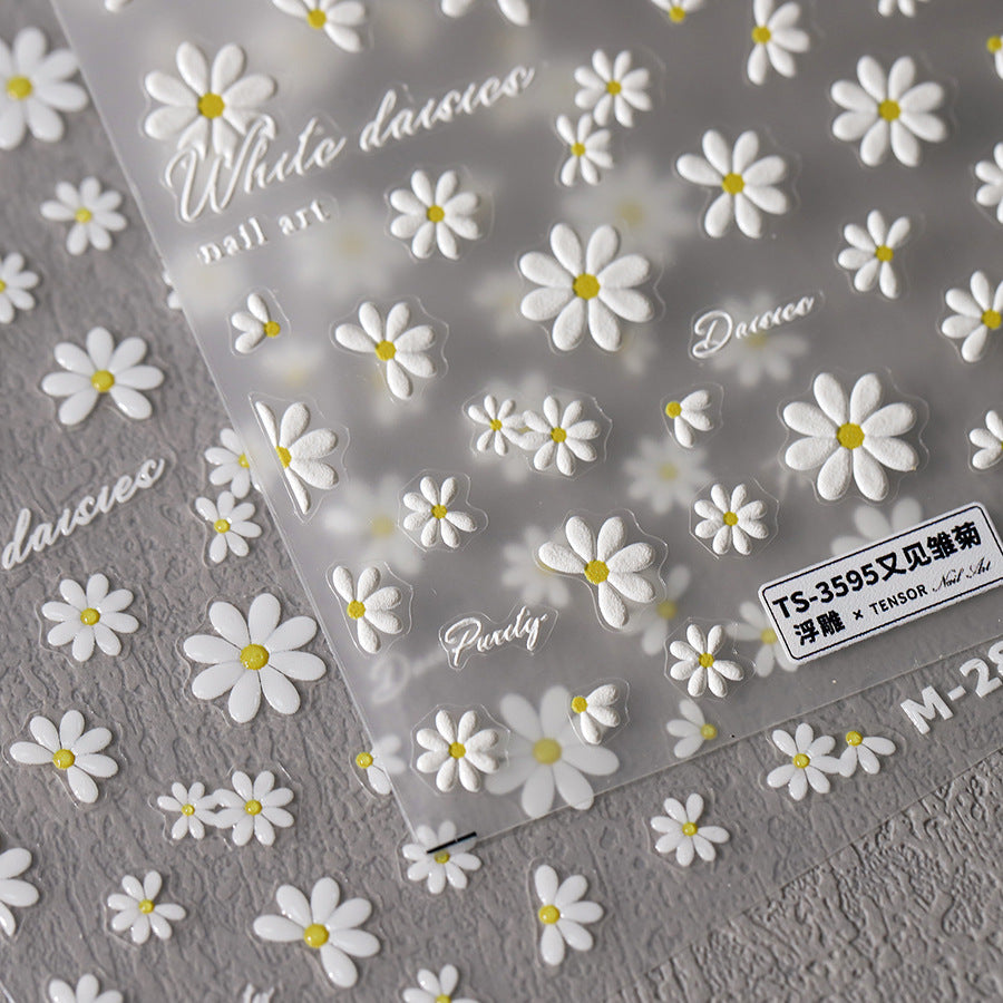 NailMAD Nail Art Stickers Adhesive Slider Embossed Daisy Flower Sticker Decals TS3595 - Nail MAD