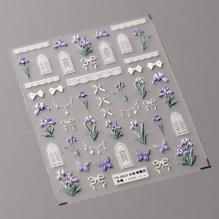 NailMAD Nail Art Stickers Adhesive Slider Iris Flower Embossed Sticker Decals TS3625 - Nail MAD