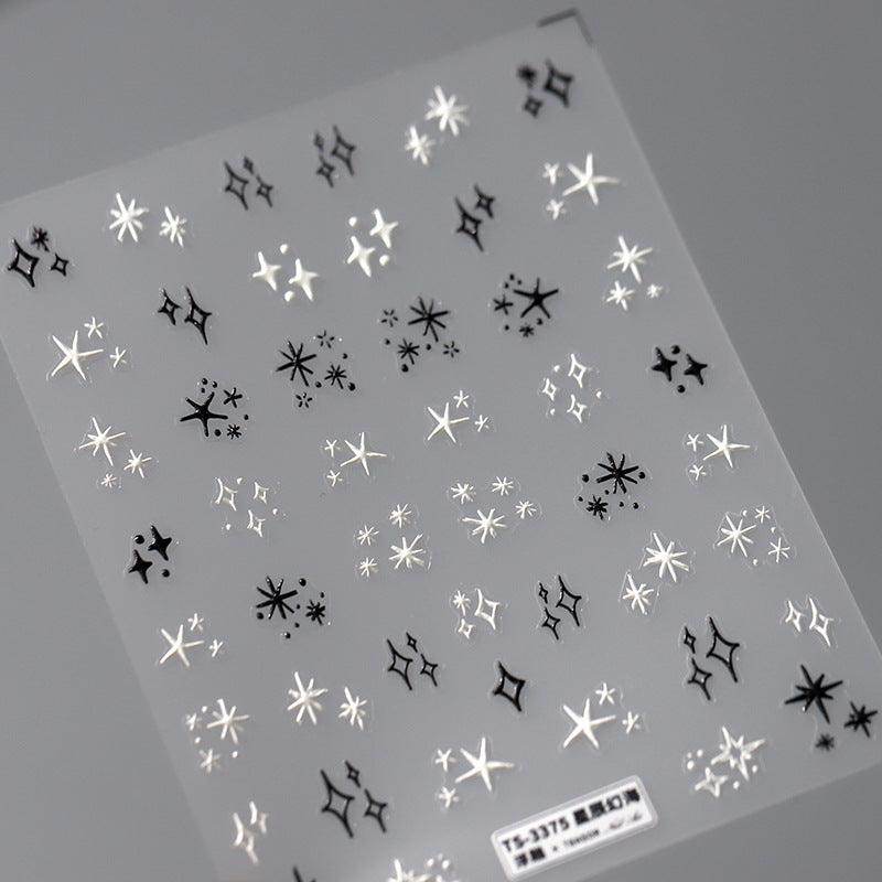 Nail Art Stickers Adhesive Slider Black White Stars Sticker Decals TS3374 - Nail MAD