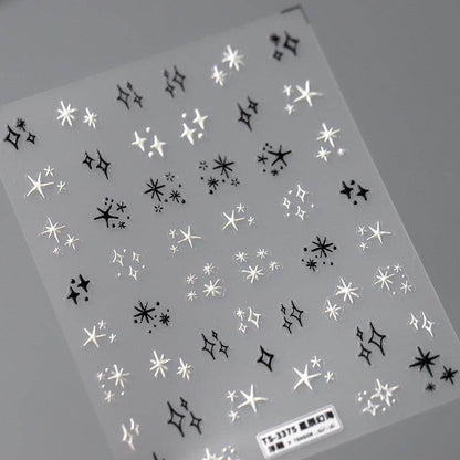 Nail Art Stickers Adhesive Slider Black White Stars Sticker Decals TS3374 - Nail MAD