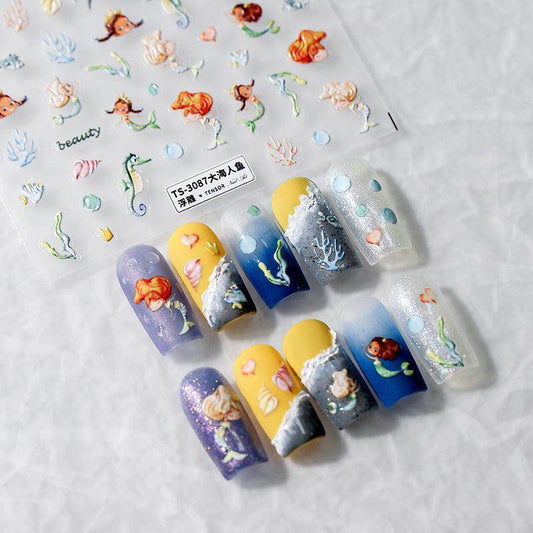 Marine Life Nail Art Stickers Adhesive Slider Embossed Mermaid Sticker Decals TS3086 - Nail MAD