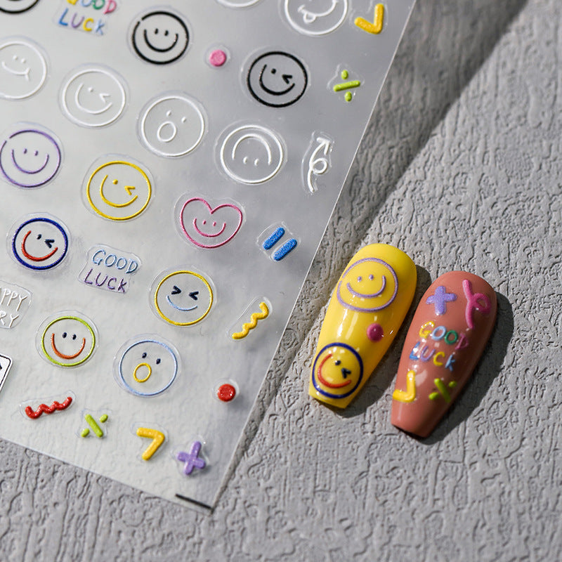 NailMAD Nail Art Stickers Adhesive Slider Lucky Smile Face Embossed Sticker Decals - Nail MAD