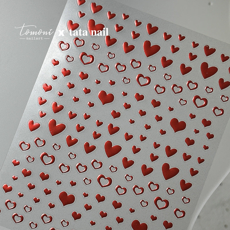 Red Heart Nail Art Stickers Metal Effect Adhesive Embossed Sticker Decals TA287