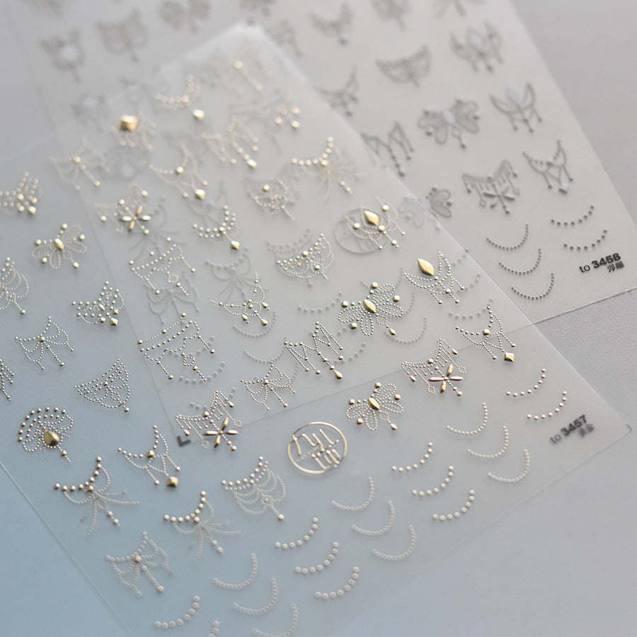 Gold Necklace Nail Art Stickers Adhesive Embossed Line Dots Sticker Decals to3457