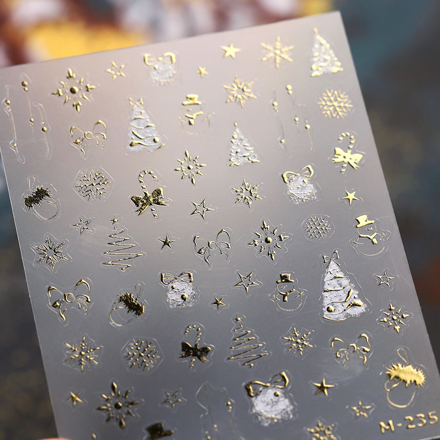 Gold Nail Art Stickers Christmas Snowflake Adhesive Embossed Nail Sticker Decals M235