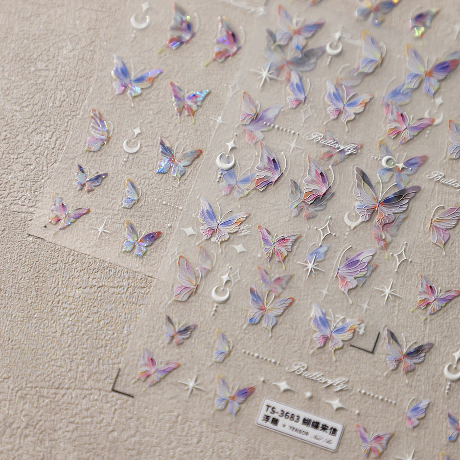 NailMAD Nail Art Stickers Adhesive Embossed Gradient Butterfly Wings Sticker Decals TS3683