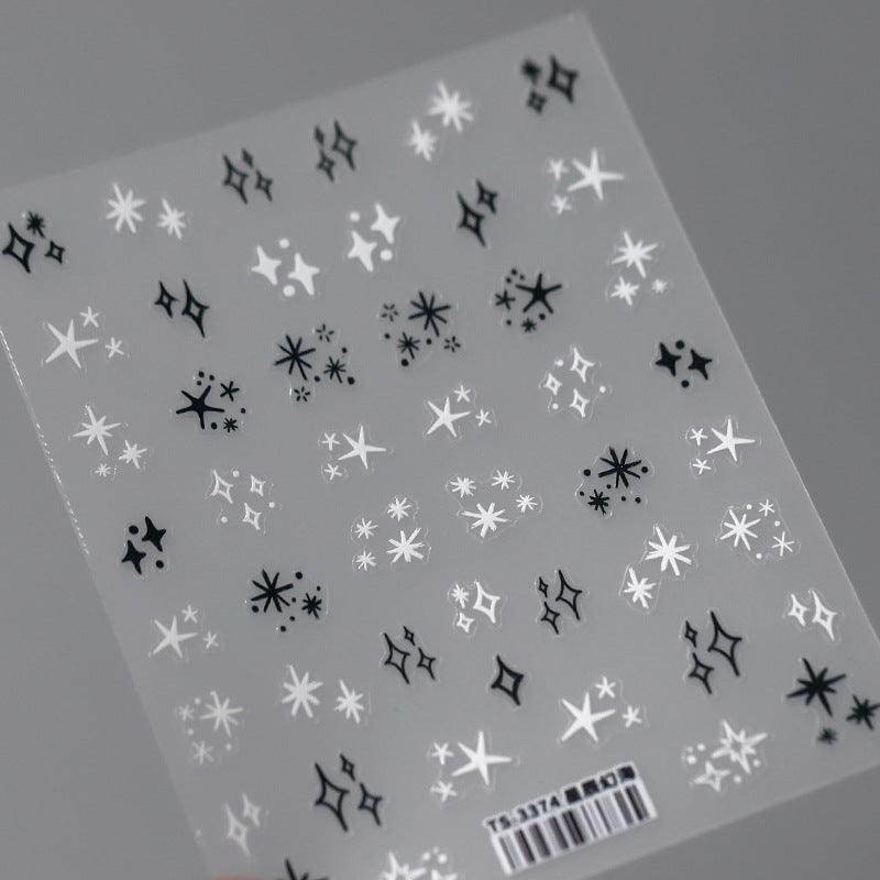 Nail Art Stickers Adhesive Slider Black White Stars Sticker Decals TS3374 - Nail MAD