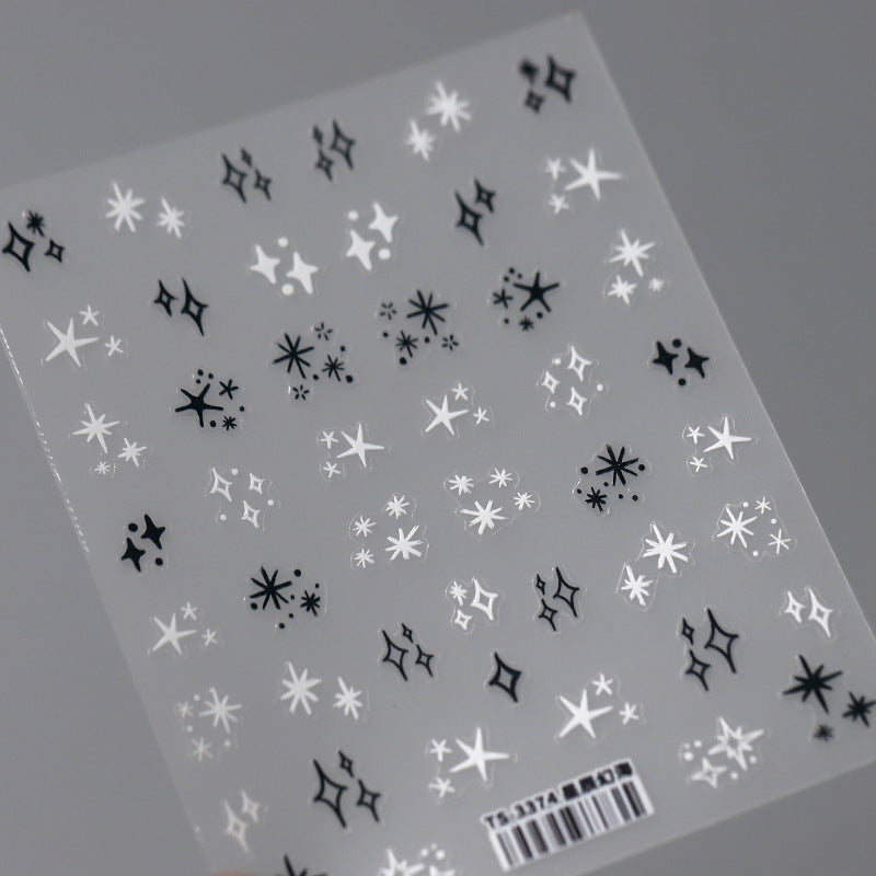 Tensor Nail Art Stickers Black White Stars Sticker Decals - Nail MAD