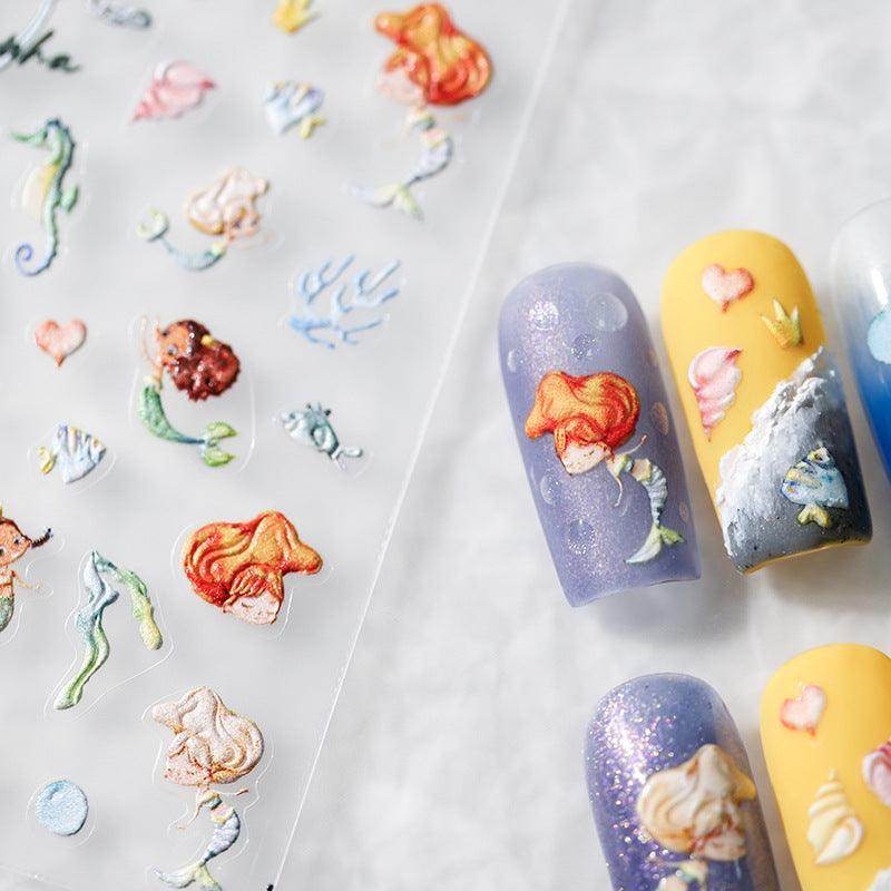 Marine Life Nail Art Stickers Adhesive Slider Embossed Mermaid Sticker Decals TS3086 - Nail MAD