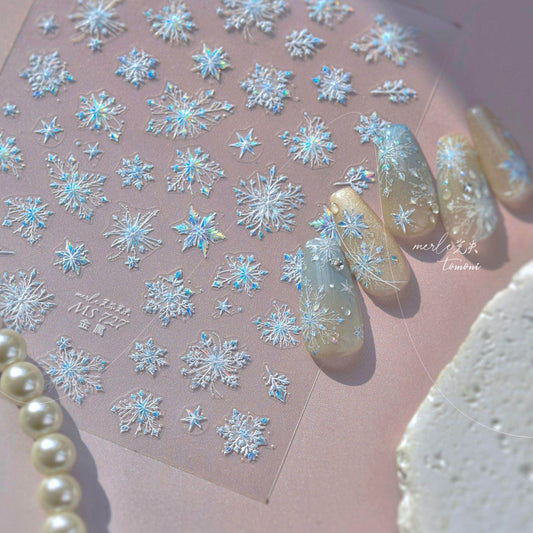 Crystal Snowflake Nail Art Stickers Adhesive Winter Xmas White Snow Embossed Sticker Decals - Nail MAD