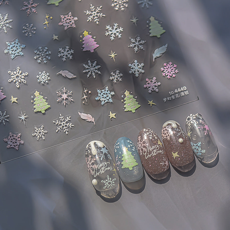 Pastel Snowflake Nail Art Stickers Adhesive Gradient Xmas Tree Sticker Decals to4440