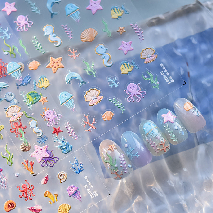 Summer Ocean Life Nail Art Stickers Adhesive Marine Starfish Embossed Sticker Decals to4091