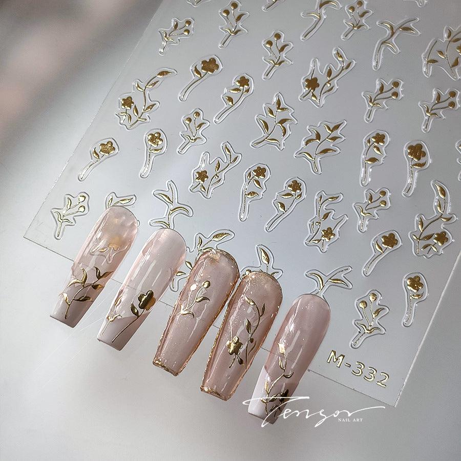 NailMAD Nail Art Stickers Adhesive Slider Gold Colors Rose Flower Embossed Sticker Decals M332 - Nail MAD