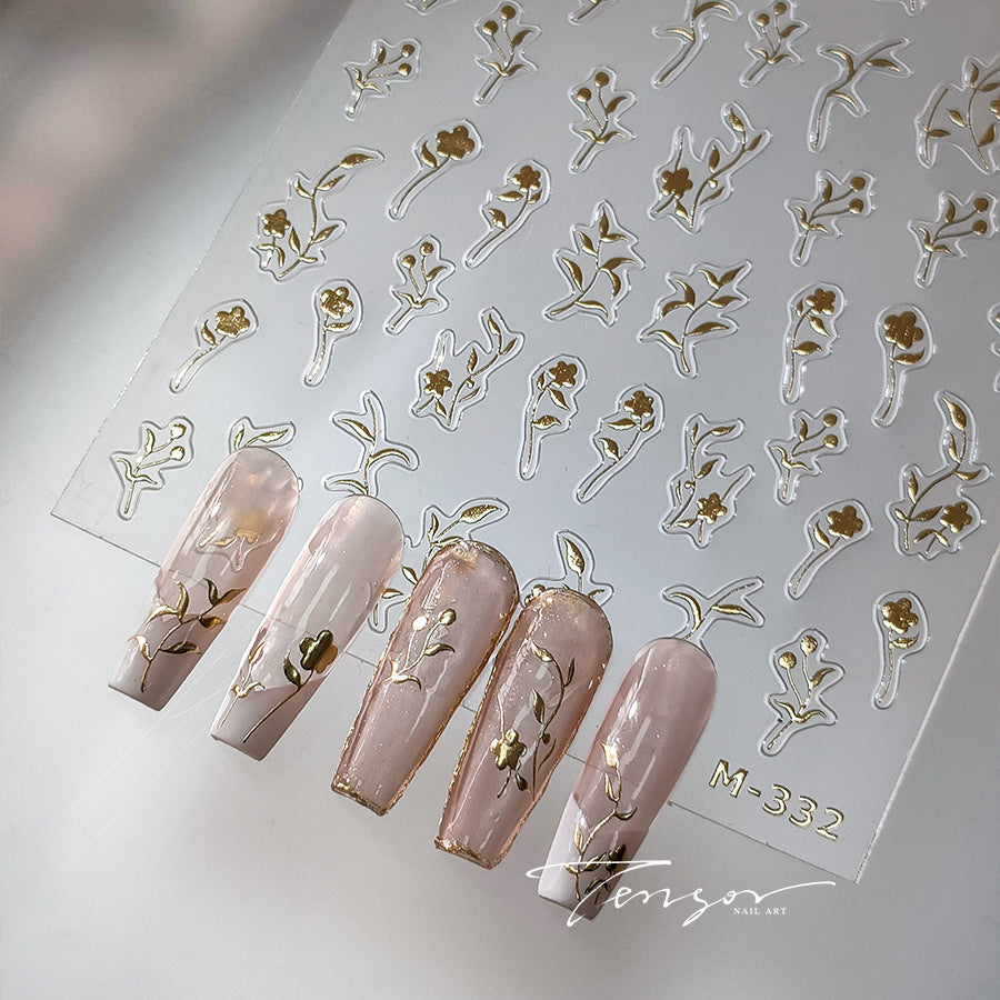 NailMAD Nail Art Stickers Adhesive Slider Gold Colors Rose Flower Embossed Sticker Decals M332 - Nail MAD