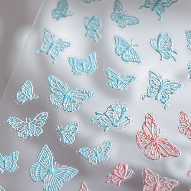 Tensor Nail Art Stickers Blue Pink Butterfly Embossed Sticker Decals TS1673 - Nail MAD