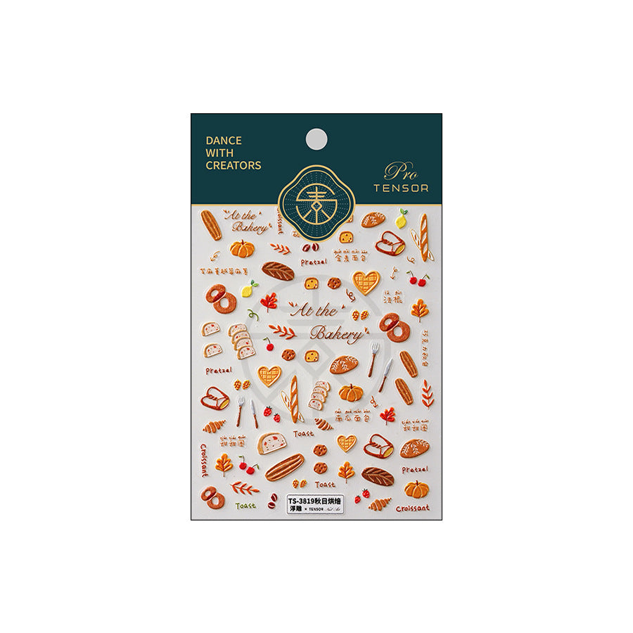 Autumn Nail Art Stickers Pumpkin Bread Adhesive Embossed Sticker Decals TS3819