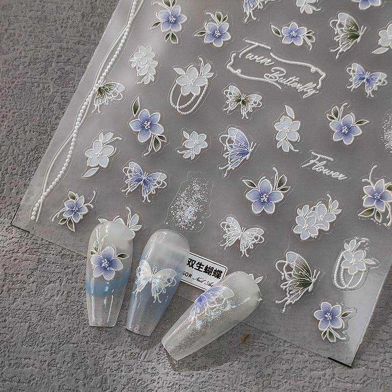 Nail Art Stickers Adhesive Slider Butterfly Flower Embossed Sticker Decals - Nail MAD