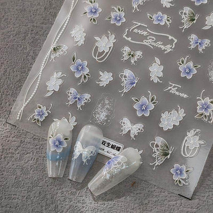 Nail Art Stickers Adhesive Slider Butterfly Flower Embossed Sticker Decals - Nail MAD