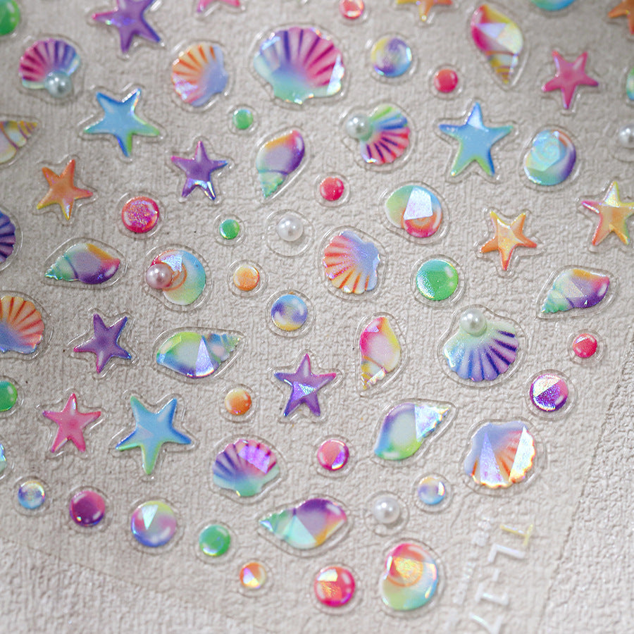 Aurora Shell Light Nail Art Stickers Adhesive Embossed Starfish Sea Life Sticker Decals TL178