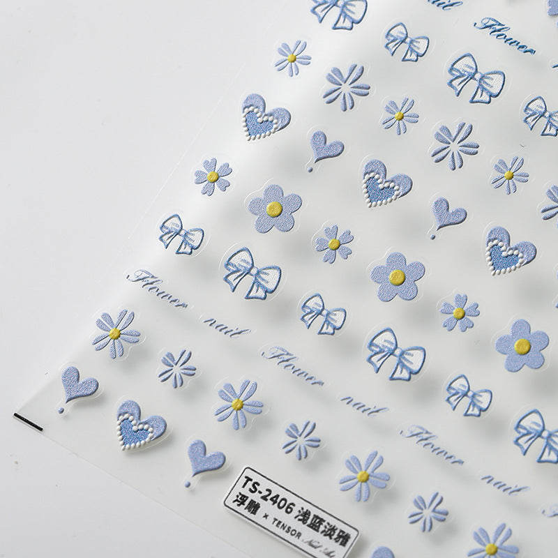 Tensor Nail Art Stickers Heart Bow Flowers Embossed Sticker Decals - Nail MAD