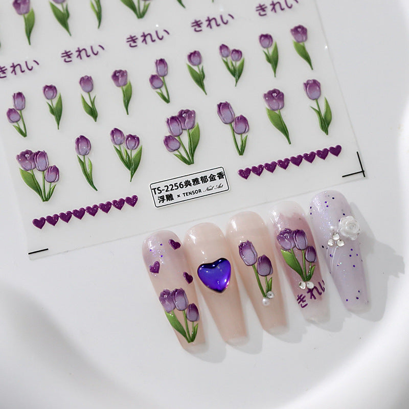 Tensor Nail Art Stickers Purple Tulips Sticker Decals - Nail MAD