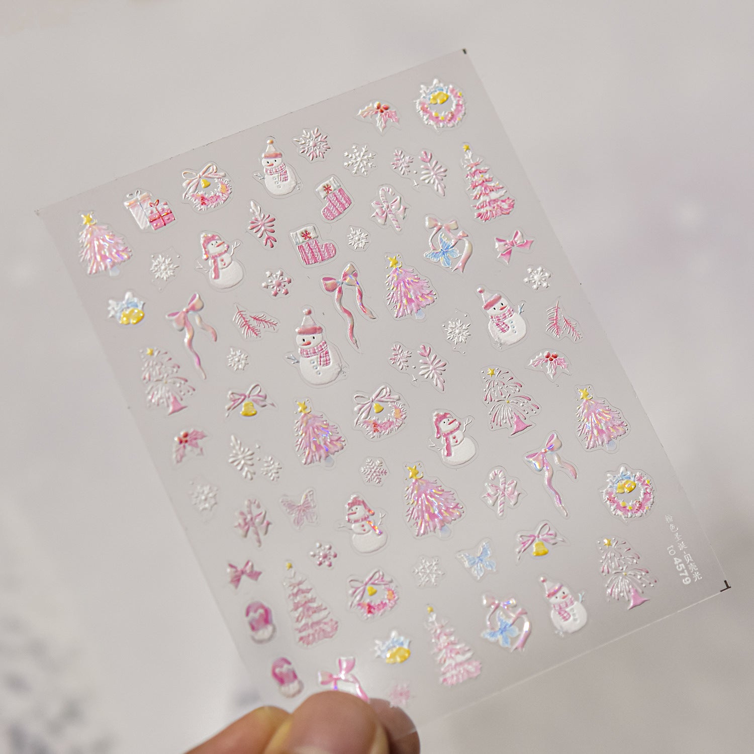 Pink Snowman Nail Art Stickers Adhesive Winter Snowflake Embossed Sticker Decals to4578