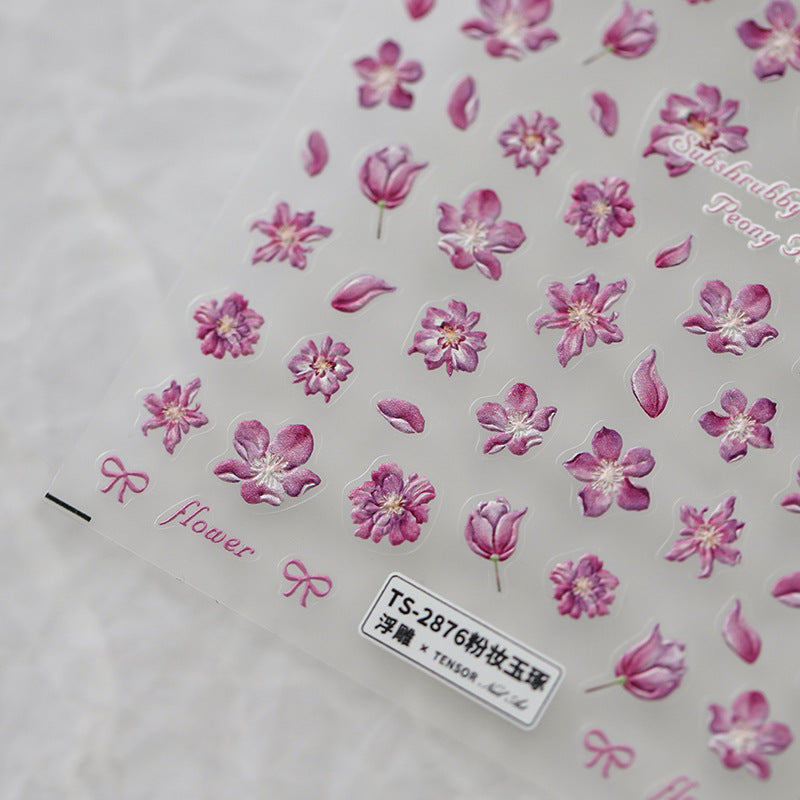 Tensor Nail Art Stickers Embossed Pink Flower Sticker Decals 甲TS2875 - Nail MAD