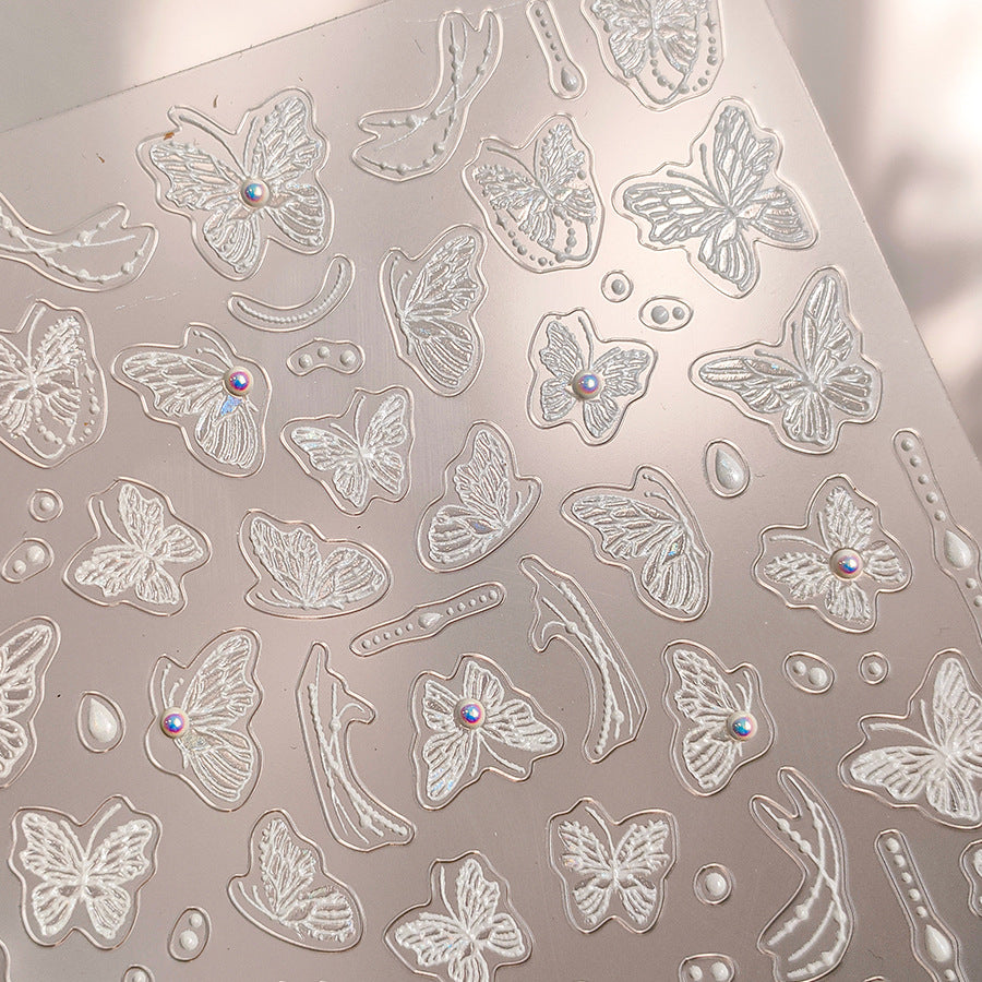 NailMAD Nail Art Stickers Adhesive Butterfly Embossed White Lace Sticker Decals TL175