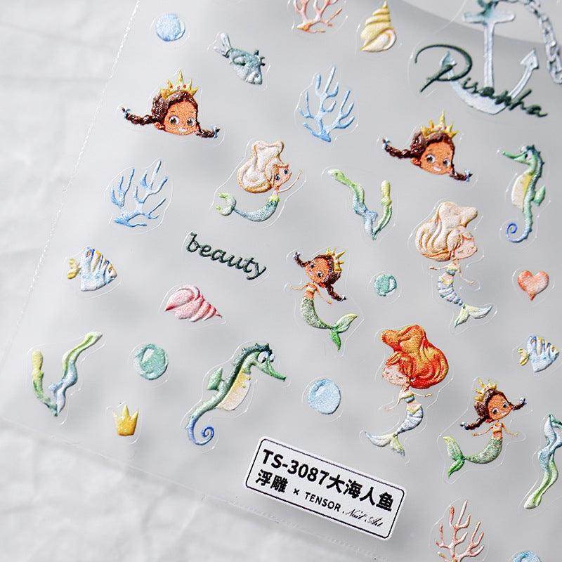 Marine Life Nail Art Stickers Adhesive Slider Embossed Mermaid Sticker Decals TS3086 - Nail MAD