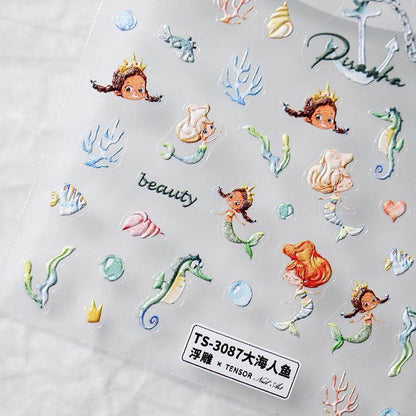 Marine Life Nail Art Stickers Adhesive Slider Embossed Mermaid Sticker Decals TS3086 - Nail MAD