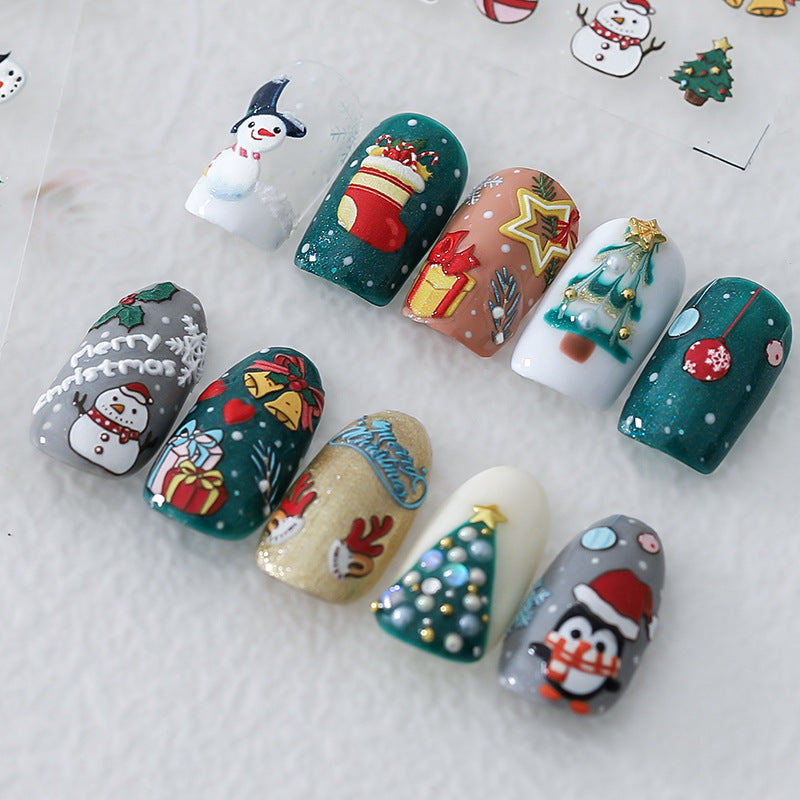 Tensor Nail Art Stickers Christmas Snowman Embossed Sticker Decals - Nail MAD