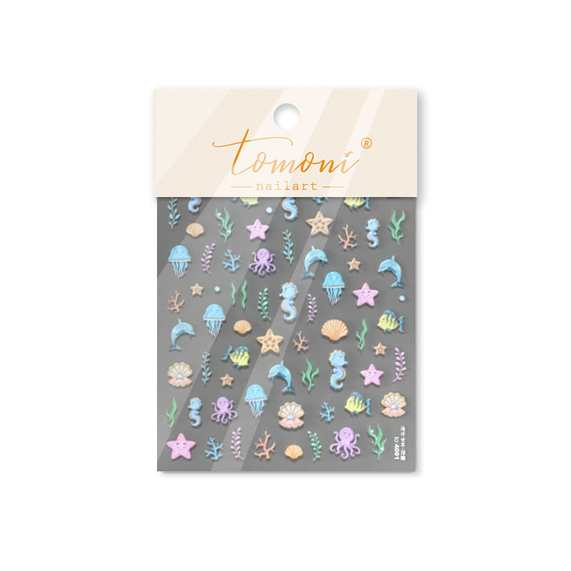 Summer Ocean Life Nail Art Stickers Adhesive Marine Starfish Embossed Sticker Decals to4091