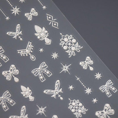 Tensor Nail Art Stickers White Pendant Bow Embossed Sticker Decals - Nail MAD