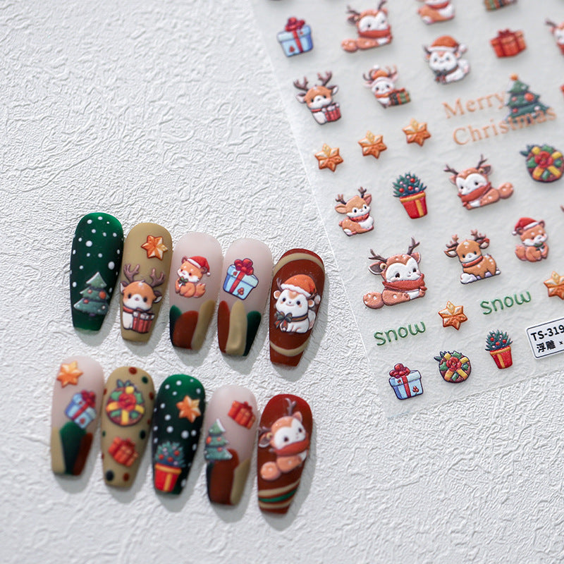 Tensor Nail Stickers Embossed Christmas Deer Design - Nail MAD