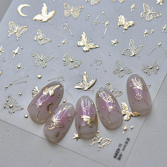 Metal Gold Butterfly Nail Art Stickers Star Moon Design Adhesive Embossed Sticker Decals to3897 - Nail MAD