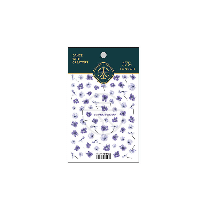 Tensor Nail Art Stickers Violet Flower Embossed Sticker Decals - Nail MAD