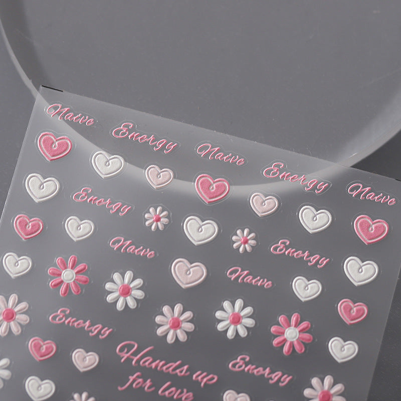 Tensor Nail Art Stickers Heart Shape Flowers Embossed Sticker Decals - Nail MAD