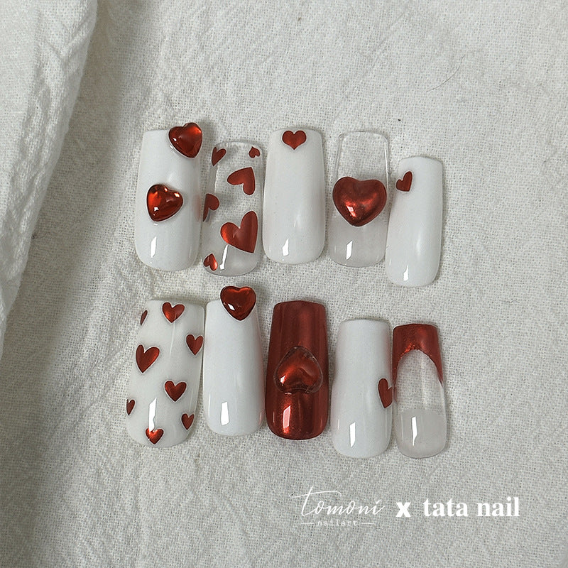 Red Heart Nail Art Stickers Metal Effect Adhesive Embossed Sticker Decals TA287