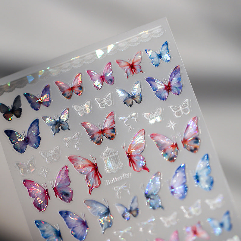 NailMAD Nail Art Stickers Adhesive Slider Embossed Laser Butterfly Sticker Decals M198 - Nail MAD