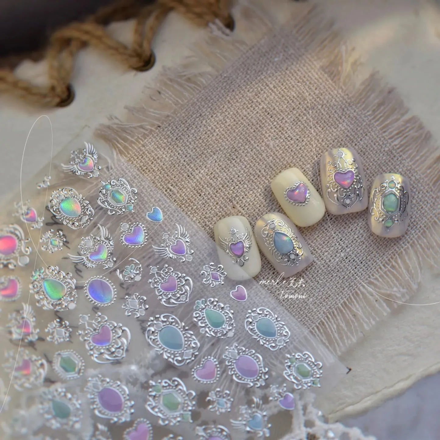 Opal Gems Nail Art Stickers Adhesive Slider Embossed Moonstone Sticker Decals MS797