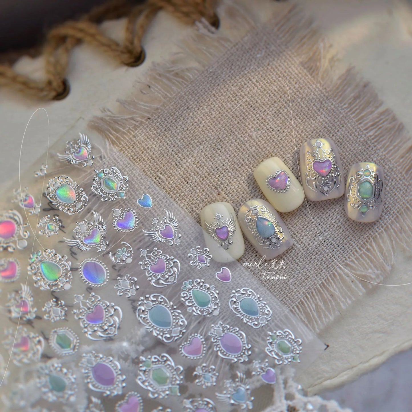Opal Gems Nail Art Stickers Adhesive Slider Embossed Moonstone Sticker Decals MS797