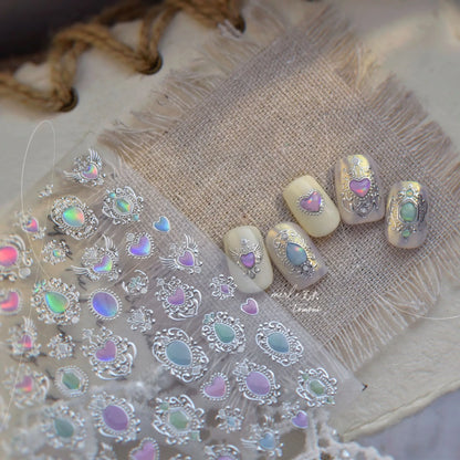 Opal Gems Nail Art Stickers Adhesive Slider Embossed Moonstone Sticker Decals MS797