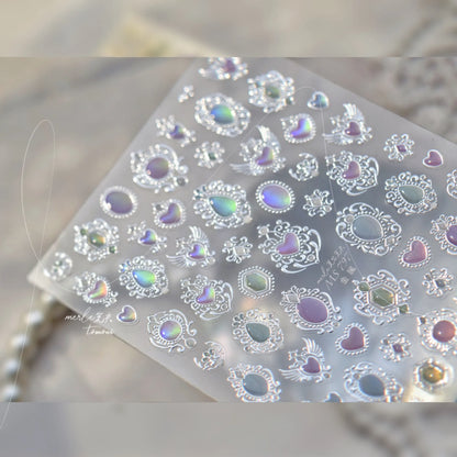 Opal Gems Nail Art Stickers Adhesive Slider Embossed Moonstone Sticker Decals MS797