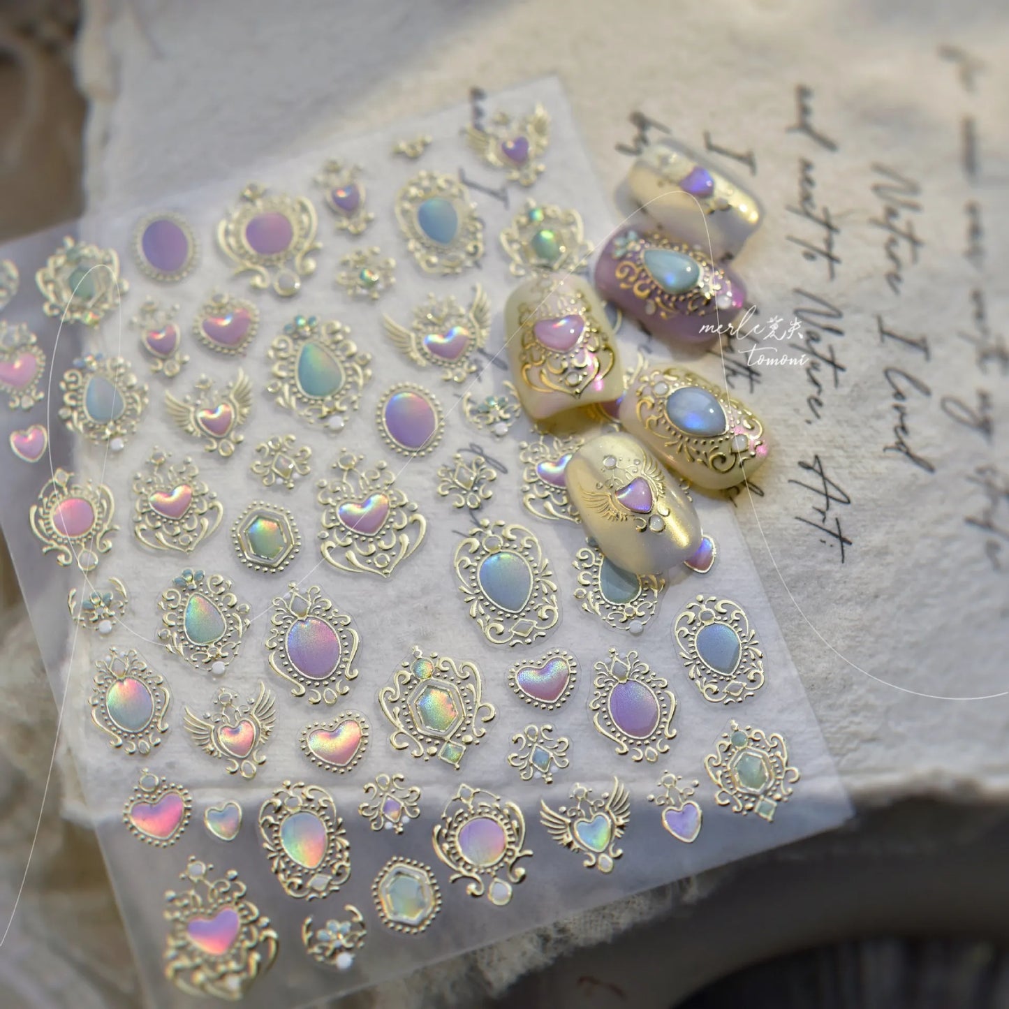 Opal Gems Nail Art Stickers Adhesive Slider Embossed Moonstone Sticker Decals MS797