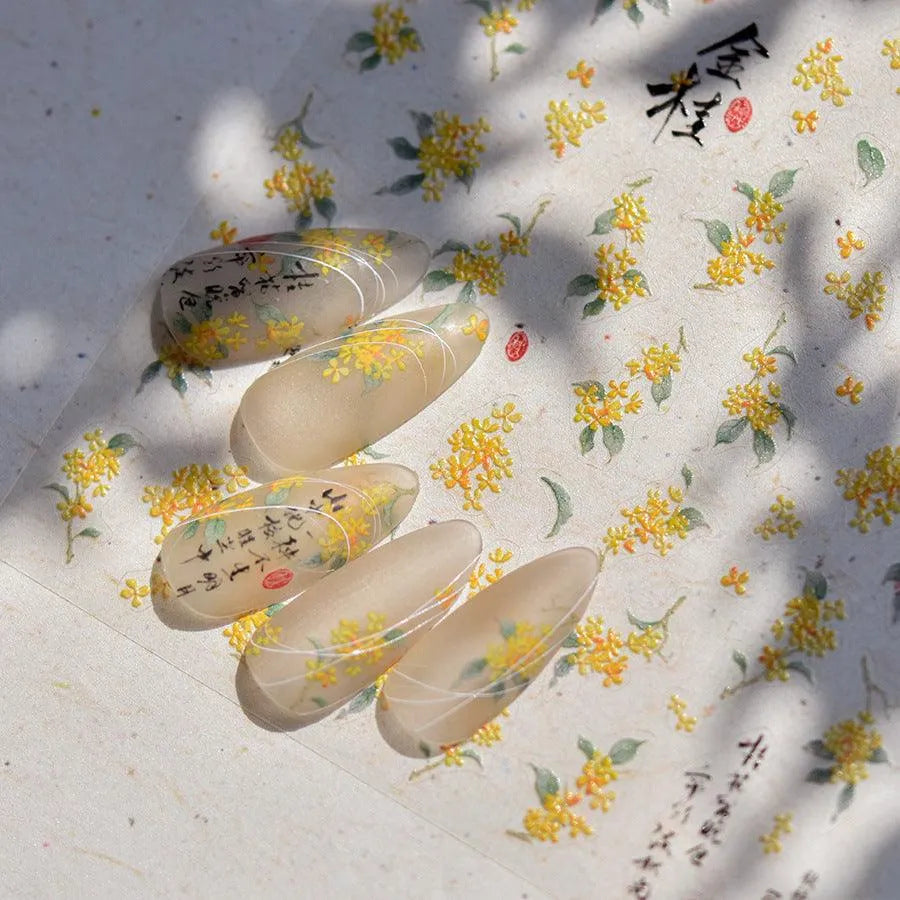Osmanthus Flower Nail Art Stickers Laurel Flowers Blossoms Adhesive Sticker Decals 