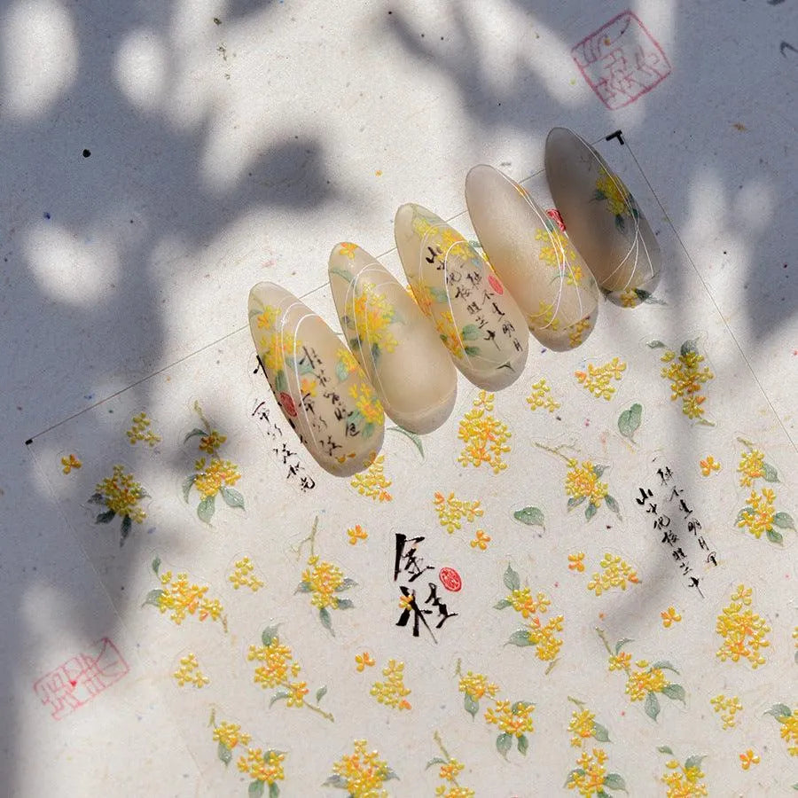 Osmanthus Flower Nail Art Stickers Laurel Flowers Blossoms Adhesive Sticker Decals 