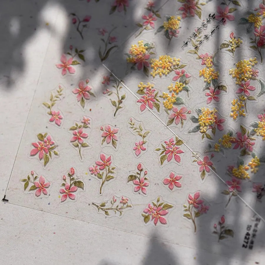 Osmanthus Flower Nail Art Stickers Laurel Flowers Blossoms Adhesive Sticker Decals 