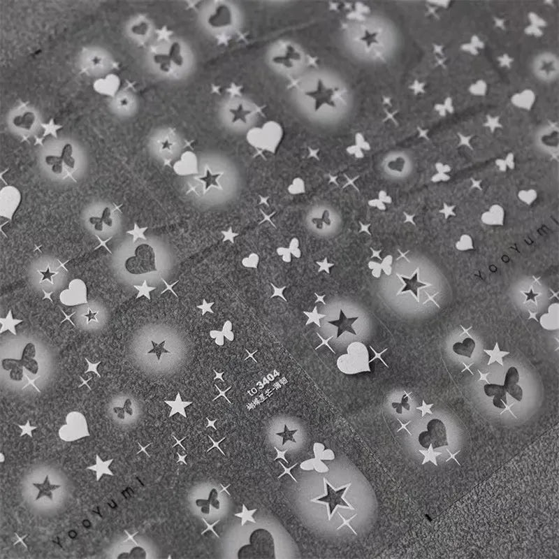Painted Hollow Love Nail Art Stickers White Butterfly Star Adhesive Sticker Decals 
