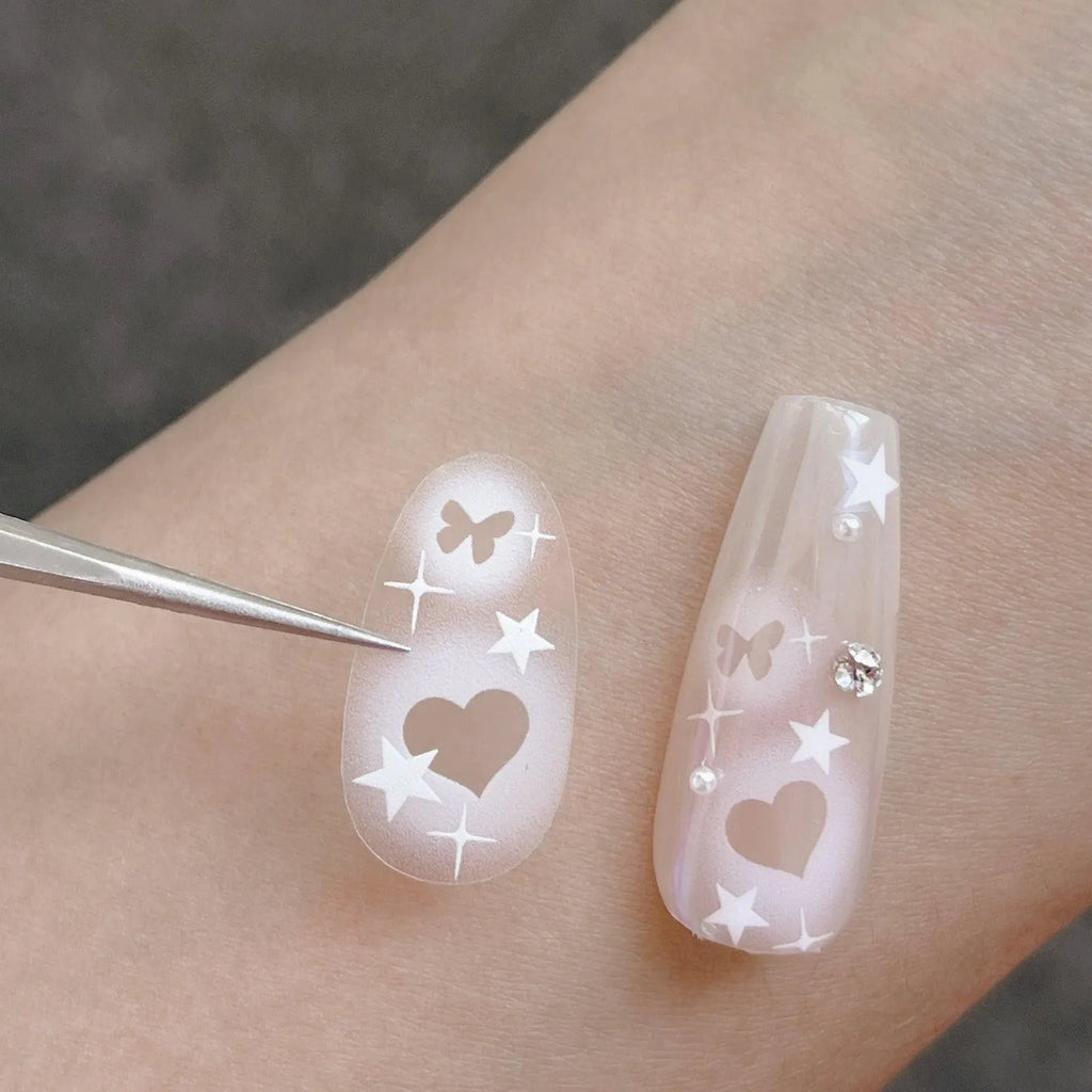 Painted Hollow Love Nail Art Stickers White Butterfly Star Adhesive Sticker Decals 